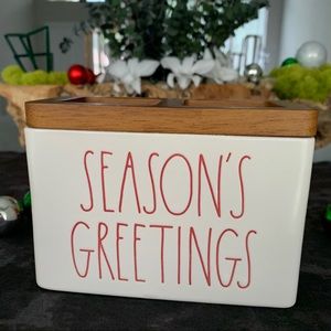 Rae Dunn Christmas Container ‘SEASON’S GREETINGS’